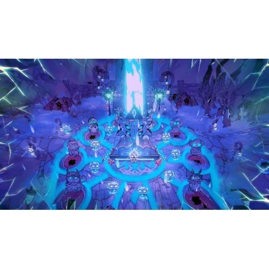 The Lamb and the Goat fighting back-to-back against a giant monster in a dark, stylized dungeon