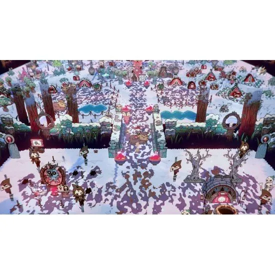 The Lamb and the Goat fighting back-to-back against a giant monster in a dark, stylized dungeon