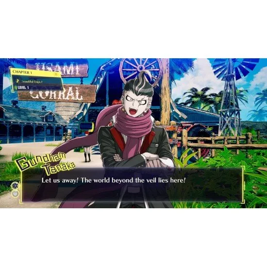 Hajime Hinata pointing during a rebuttal showdown in the Class Trial arena