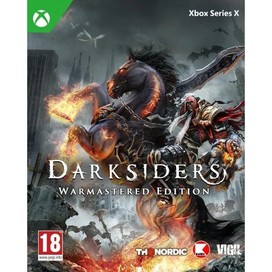 Game cover showing War, a hooded Horseman of the Apocalypse, wielding a massive sword while standing amidst a ruined city