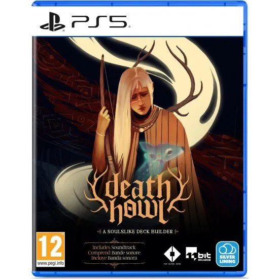 Death Howl PS5 game box featuring Ro the hunter and eerie spirits in a dark pixel-art world