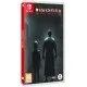 A Nintendo Switch game case featuring a dark, blood-splattered derelict hospital corridor with an eerie shadow looming in the distance
