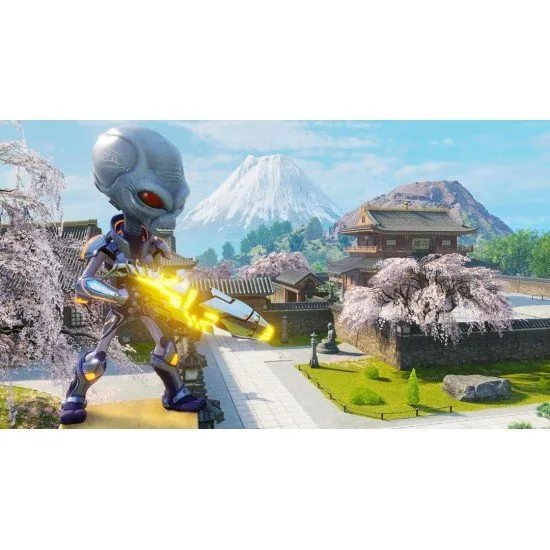 Crypto-137 standing over a panicked 1950s town while wielding a zap-o-matic and a jetpack
