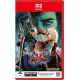 A Nintendo Switch 2 game case featuring Nero with his glowing robotic arm, Dante holding a massive sword, V holding a cane, and Vergil in the background amidst a ruined city street under a blood red sky