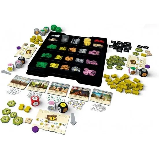 Dice Realms board game box featuring customisable dice and realm building artwork by Tom Lehmann