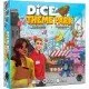 Dice Theme Park game cover showing a colourful board filled with hexagonal ride tiles and various coloured customer dice