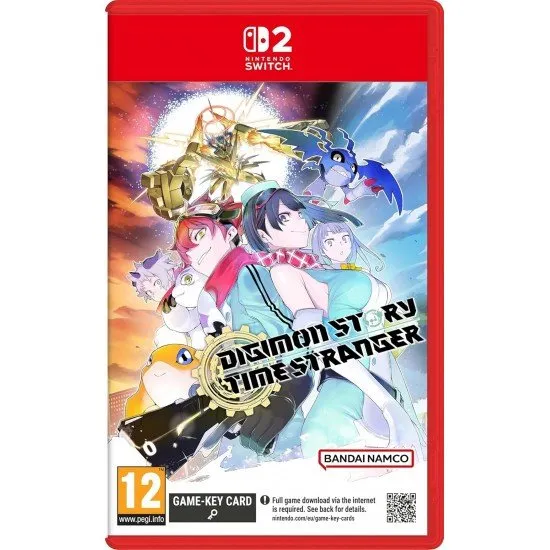 Digimon Story Time Stranger Switch 2 box art featuring new protagonist and Digimon partners