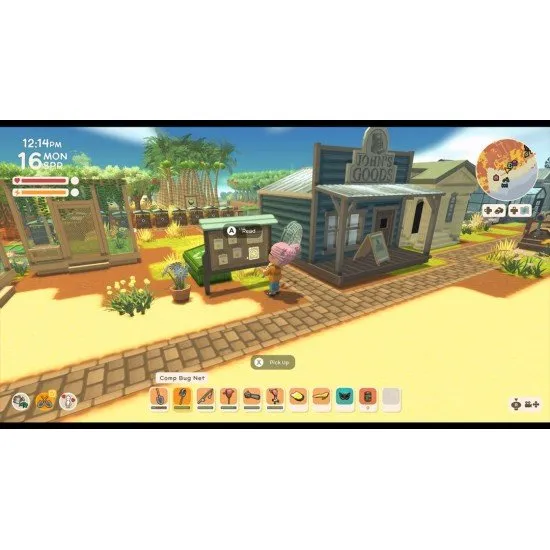 Dinkum Day-1 Edition Nintendo Switch game cover art showing a character in the Australian outback setting with farm animals and a town in the background