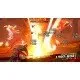A mercenary character battling iconic Disgaea demons with explosive magic effects in an action-oriented combat scene