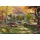 Thomas Kinkade Disney The Fox and the Hound 1000 piece jigsaw puzzle box featuring Tod and Copper in a valley meadow