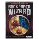 D&D Rock Paper Wizard board game box featuring wizard characters casting spells over a dragon hoard of treasure