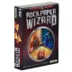 D&D Rock Paper Wizard board game box featuring wizard characters casting spells over a dragon hoard of treasure