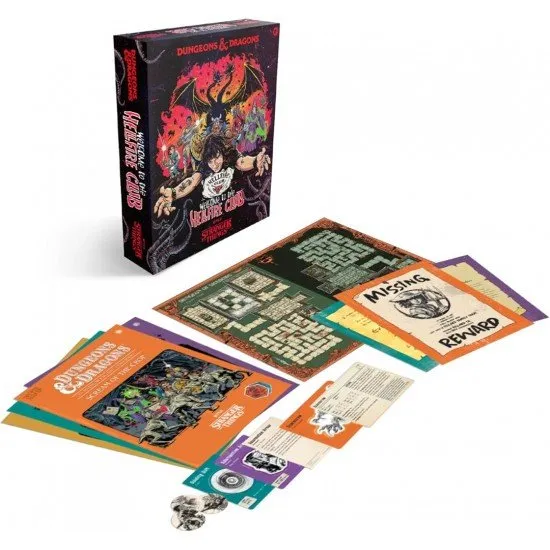 Dungeons & Dragons Stranger Things Hellfire Club Set Wizards of the Coast Dungeons & Dragons Stranger Things Welcome to the Hellfire Club box art featuring Eddie Munson's character design and the Hellfire Club logo