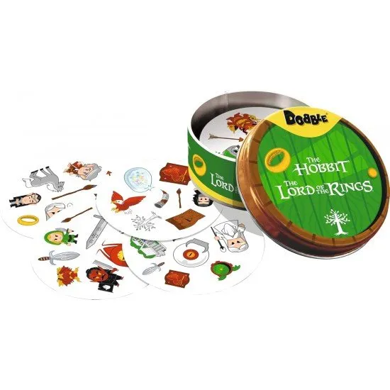 Dobble: Lord of the Rings - Quest for the One Ring card game featuring Middle-Earth illustrated packaging