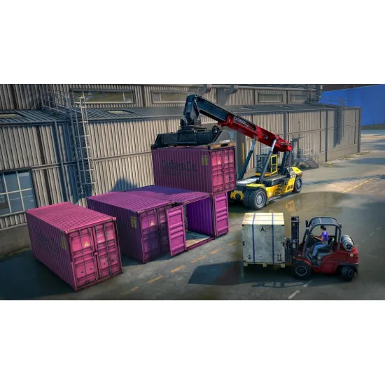 PlayStation 5 game case for Docked Deluxe Edition showing heavy cranes unloading cargo ships at a hurricane damaged port