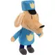 Dog Man Feature Plush with ears flipped up and hat fallen off mid-squeeze showing interactive mechanical feature sequence