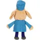 Dog Man Feature Plush with ears flipped up and hat fallen off mid-squeeze showing interactive mechanical feature sequence