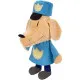 Dog Man Feature Plush with ears flipped up and hat fallen off mid-squeeze showing interactive mechanical feature sequence