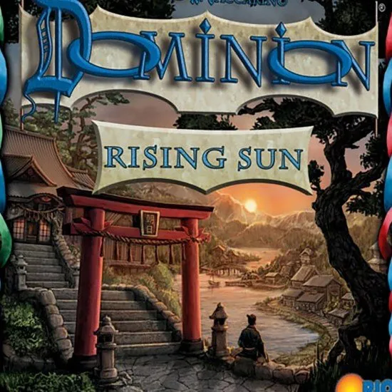 Dominion Rising Sun expansion box featuring Eastern empire samurai and ninja artwork with Japanese-inspired design