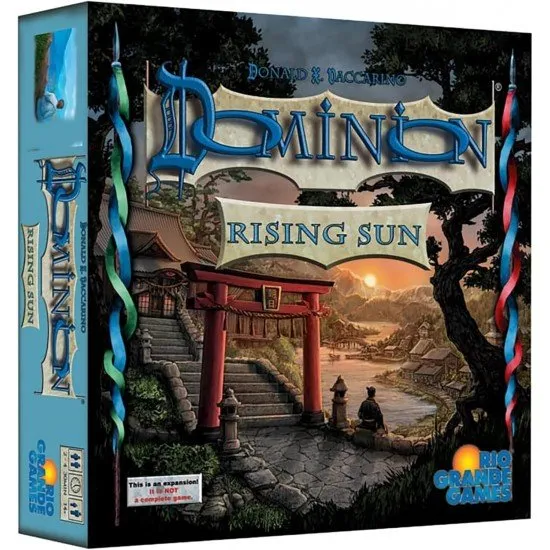 Dominion Rising Sun expansion box featuring Eastern empire samurai and ninja artwork with Japanese-inspired design