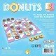 Donuts board game box art showing colorful donut pieces used in a five-in-a-row tactical game