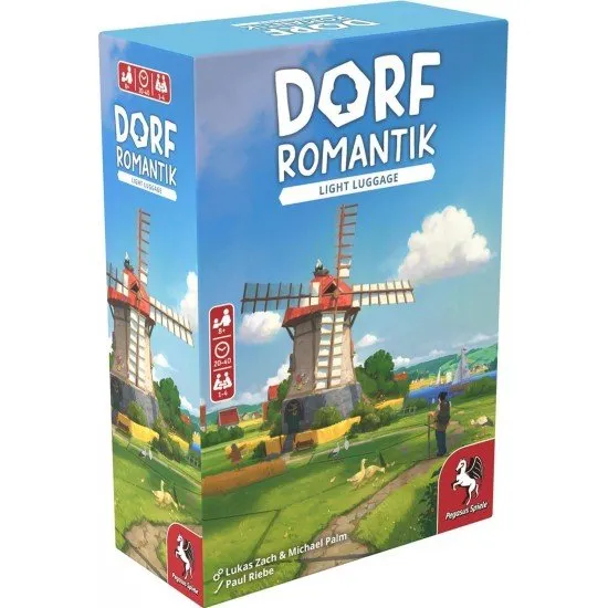 Dorfromantik Light Luggage compact edition board game box showing hexagonal landscape tiles, meeples, and score tracking elements