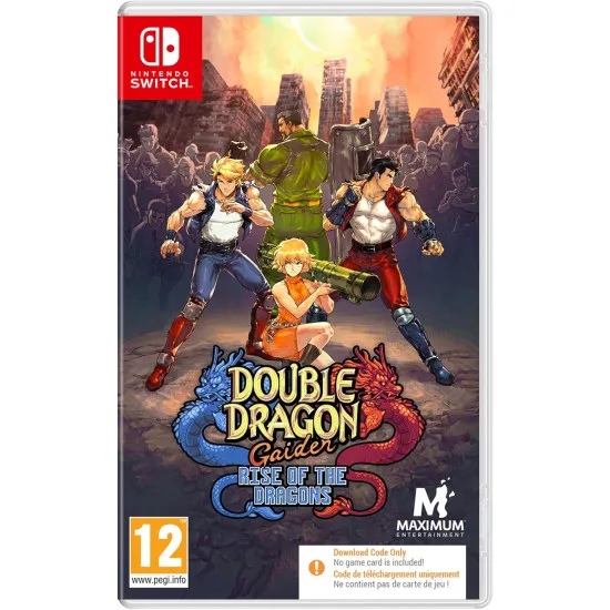 A Nintendo Switch retail box displaying retro style pixel art of Billy and Jimmy Lee alongside Marian and Uncle Matin striking combat poses against a neon city backdrop