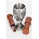 Dragon Age Grey Warden Joining Bundle flat lay showing Joining Chalice, Ceremony Scroll, Warden's Scroll Case and Warden's Oath Necklace