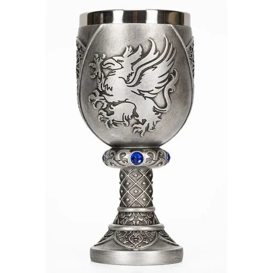 Dragon Age Grey Warden Joining Bundle flat lay showing Joining Chalice, Ceremony Scroll, Warden's Scroll Case and Warden's Oath Necklace