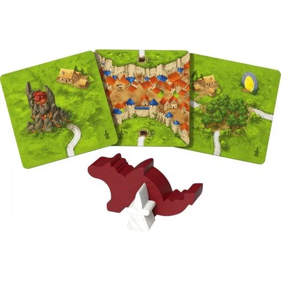 Carcassonne Dragon & Fairy Expansion box showing the dragon meeple and a fairy token on the map