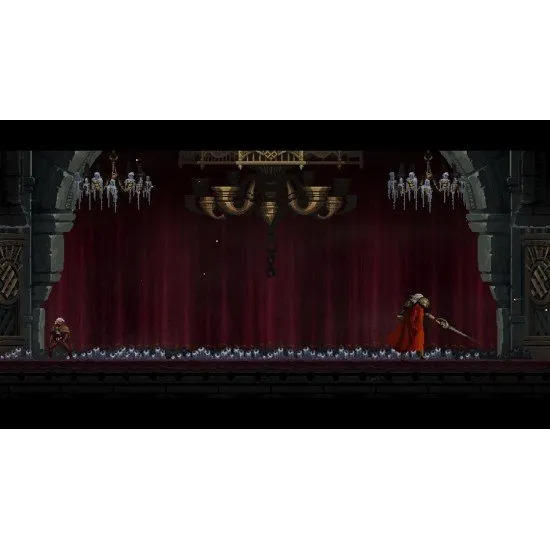 Cinematic artwork showing a warrior standing over defeated monsters with a dragon silhouette in the distance