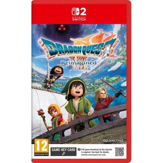 Dragon Quest VII Reimagined game cover showing the main character and companions in the new diorama art style for Nintendo Switch 2