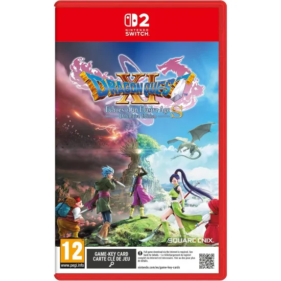 A Nintendo Switch 2 game case showing the Luminary holding a glowing sword next to Erik, Veronica, and Serena with Yggdrasil the World Tree towering in the background