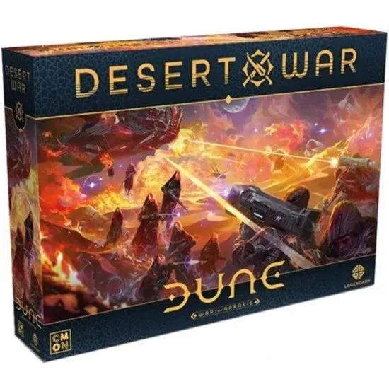 Dune: War for Arrakis - Desert War expansion box featuring Arrakis desert landscape with Fremen and Harkonnen forces