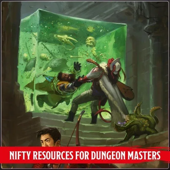 The front cover of the 2024 Dungeon Masters Guide featuring a gold-bordered illustration of a Dungeon Master behind a screen