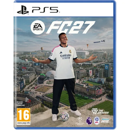 EA SPORTS FC 27 PlayStation 5 game case featuring action artwork and next-gen football features