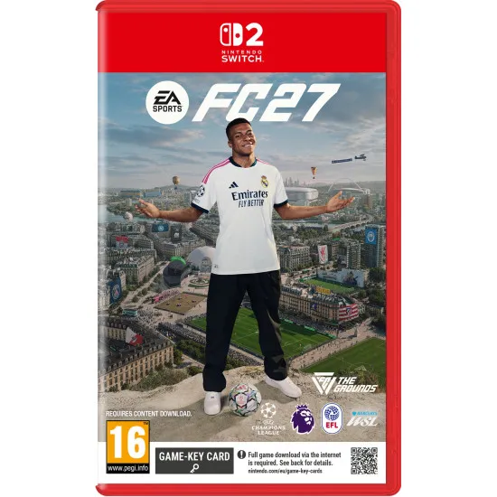 EA SPORTS FC 27 Nintendo Switch 2 game case featuring action artwork and next-gen football features