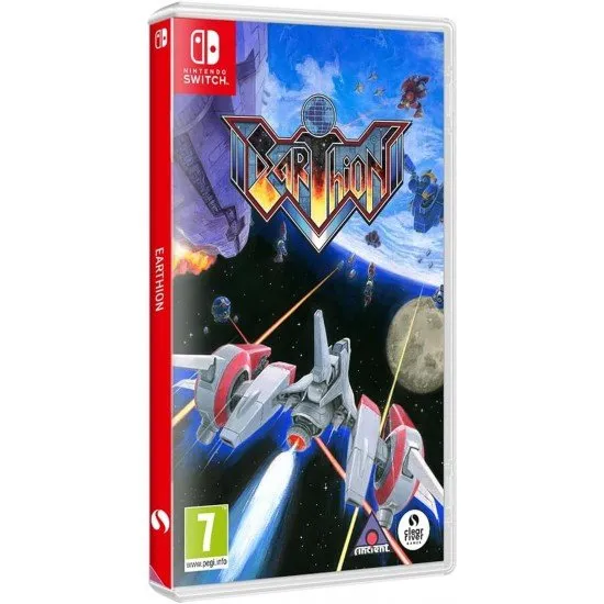 Earthion Nintendo Switch box art showing a spaceship in classic 16-bit arcade shooter action
