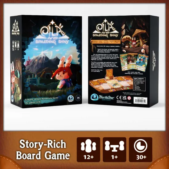 Eila and Something Shiny solo board game box featuring illustrated rabbit protagonist Eila in a mystical forest world