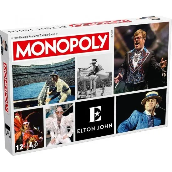 Monopoly Elton John edition board game showing the unique artwork and custom metal tokens