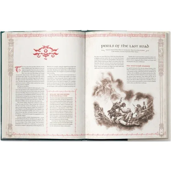 Hardcover book for The Lord of the Rings RPG Keepers of the Elven Rings showing Elven architecture and legendary figures