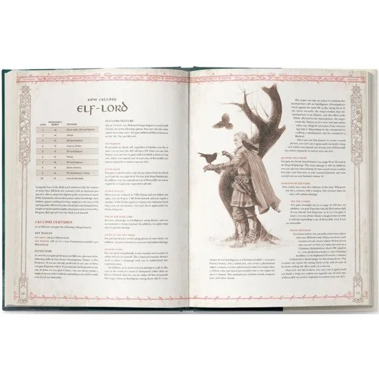 Hardcover book for The Lord of the Rings RPG Keepers of the Elven Rings showing Elven architecture and legendary figures