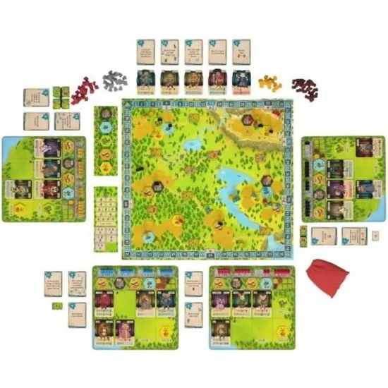 Emberleaf game box cover showing small, brave Emberlings rebuilding a village in a stylized wilderness setting