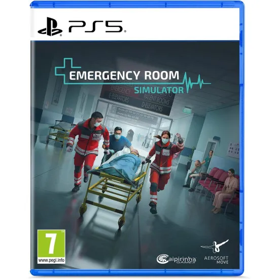 PlayStation 5 game case for Emergency Room Simulator showing a doctor operating authentic medical equipment in a trauma bay