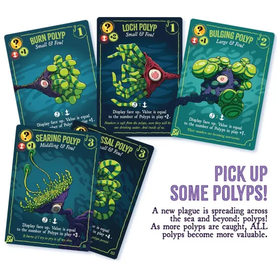Even Deeper Regrets Expansion board game featuring inland fishing, new fish, pets and additional gameplay content