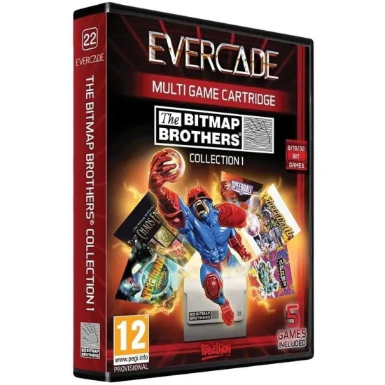Bitmap Brothers Collection 1 Evercade cartridge in collectable physical case featuring Speedball Xenon 2 and Chaos Engine classic British gaming artwork