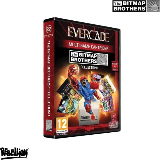 Bitmap Brothers Collection 1 Evercade cartridge in collectable physical case featuring Speedball Xenon 2 and Chaos Engine classic British gaming artwork