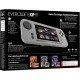 The Evercade EXP-R handheld console with its retro-inspired color scheme, shown alongside the Duke Nukem Collection 1 cartridge.