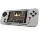The Evercade EXP-R handheld console with its retro-inspired color scheme, shown alongside the Duke Nukem Collection 1 cartridge.