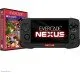 The Evercade Nexus handheld console showing the RGB logo and dual analogue sticks alongside the Banjo-Kazooie cartridge